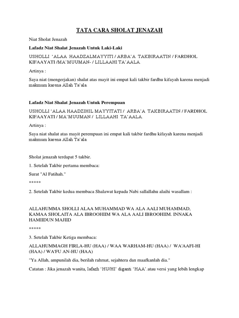 Tata Cara Sholat Jenazah