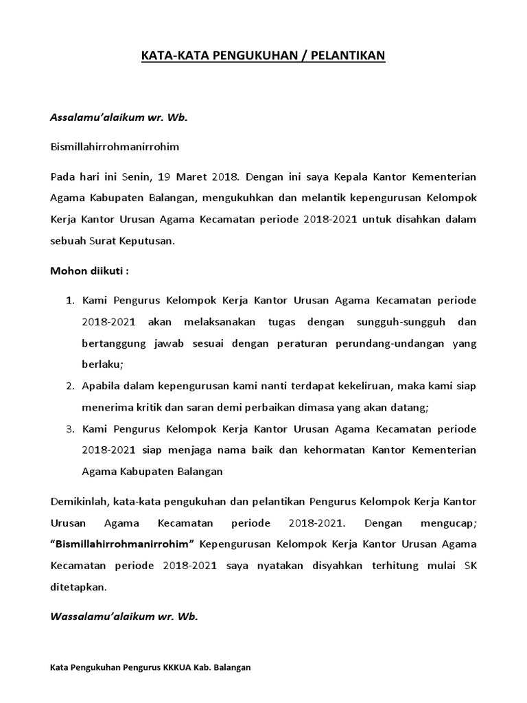 Kata Kata Pengukuhan Dan Pelantikan
