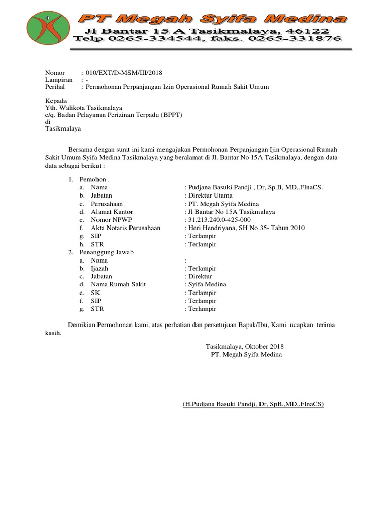 Surat Permohonan Perpanjangan Izin Operasional Rs Pdf
