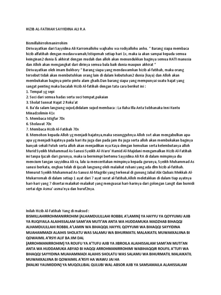 Hizib Al Fatihah Sayyidina Ali