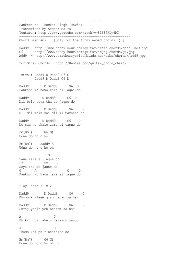 Pankhon Ko Chords and Lyrics | PDF