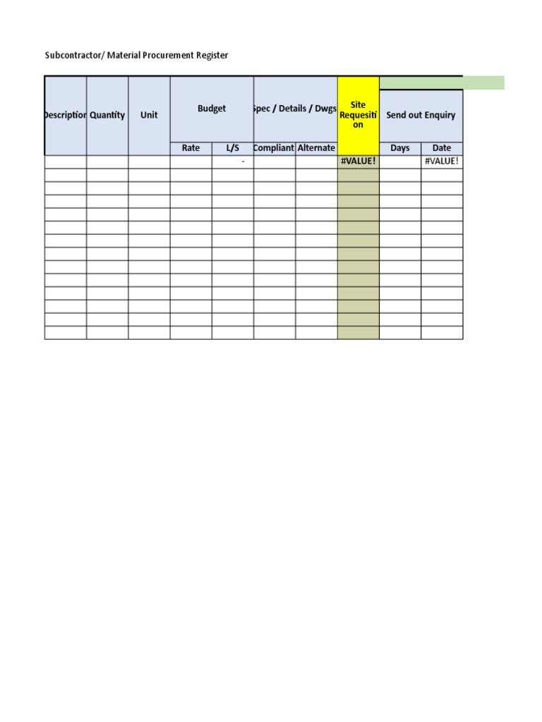 Subcontractor-Material Procurement Register | PDF | Technology ...