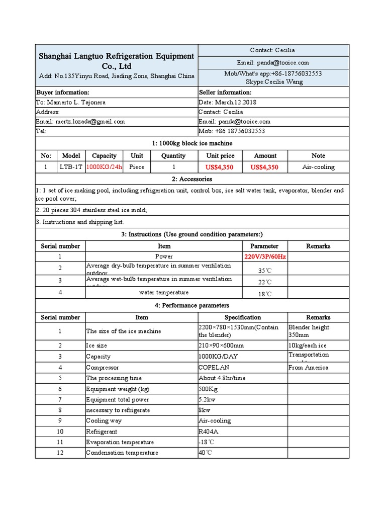 1 Ton Block Ice Machine PDF | Download Free PDF | Refrigeration | Ice