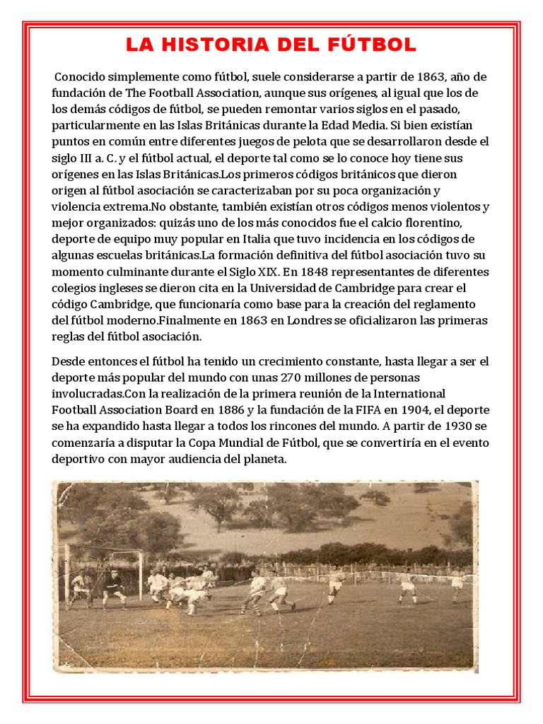 Breve historia del fútbol | PDF | Asociación de Futbol | Pelota