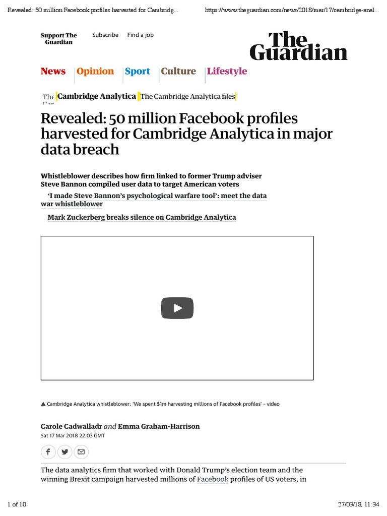 Revealed: 50 Million Facebook Profiles Harvested For Cambridge ...