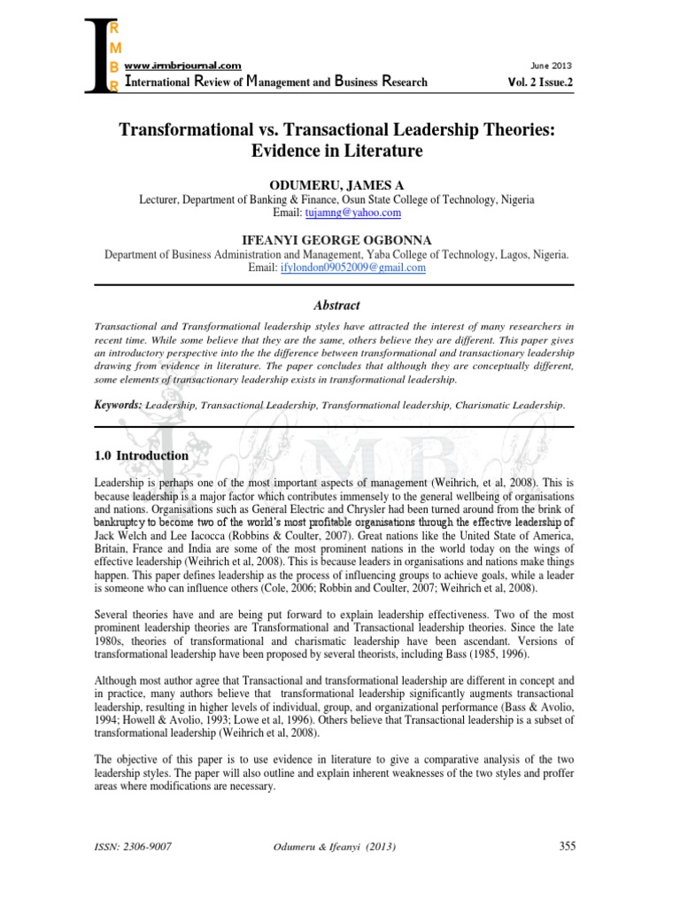 A Comparative Analysis of Transformational and Transactional Leadership ...