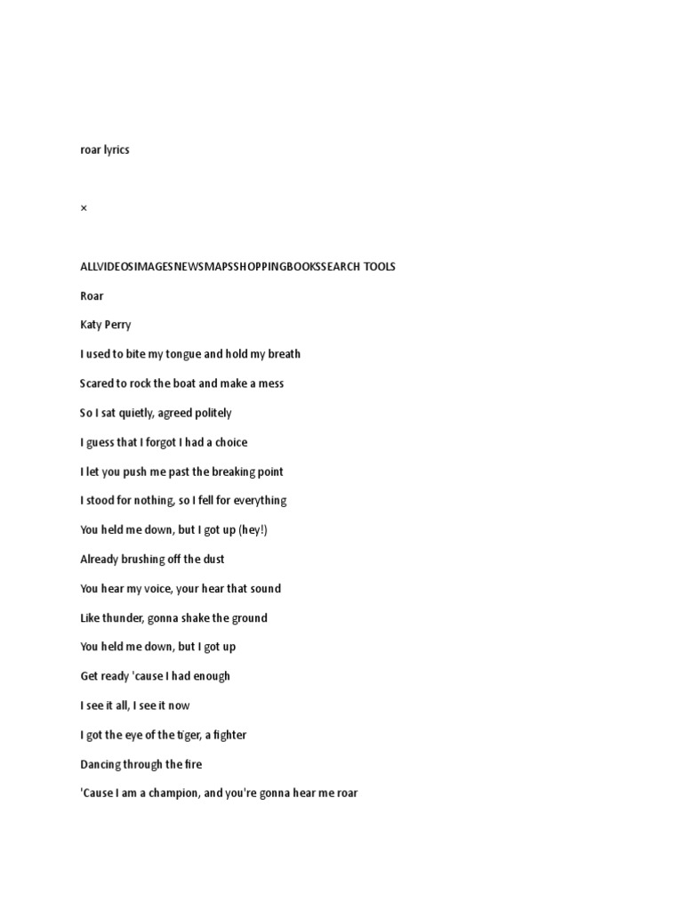 katy perry roar lyrics full song - Google Search