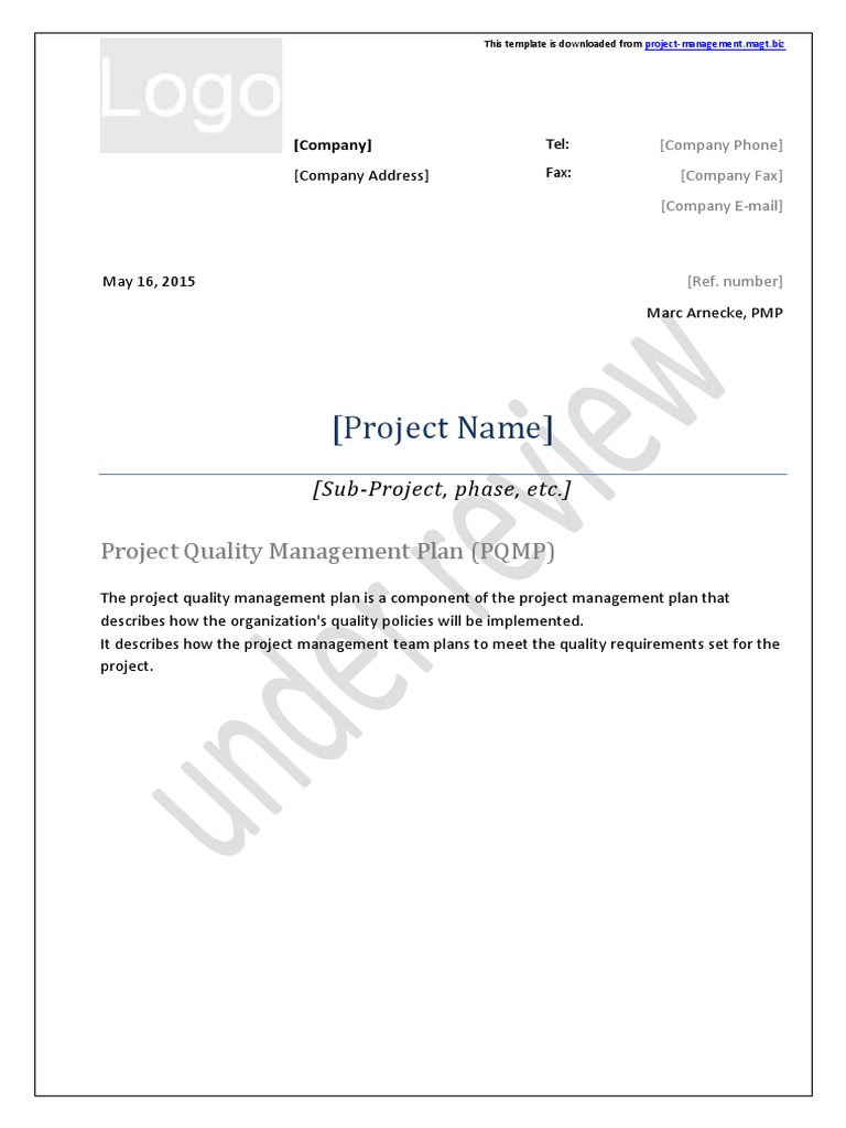 Project Quality Management Plan Template | PDF | Quality Assurance ...