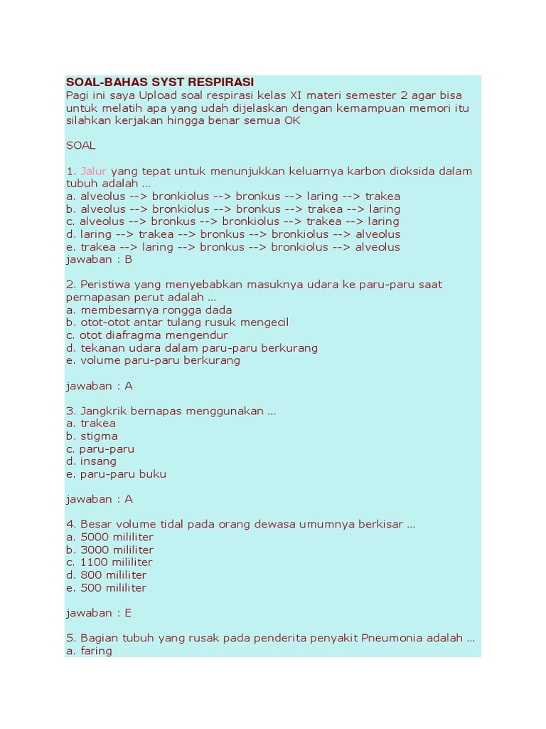 Soal Sistem Pernapasan