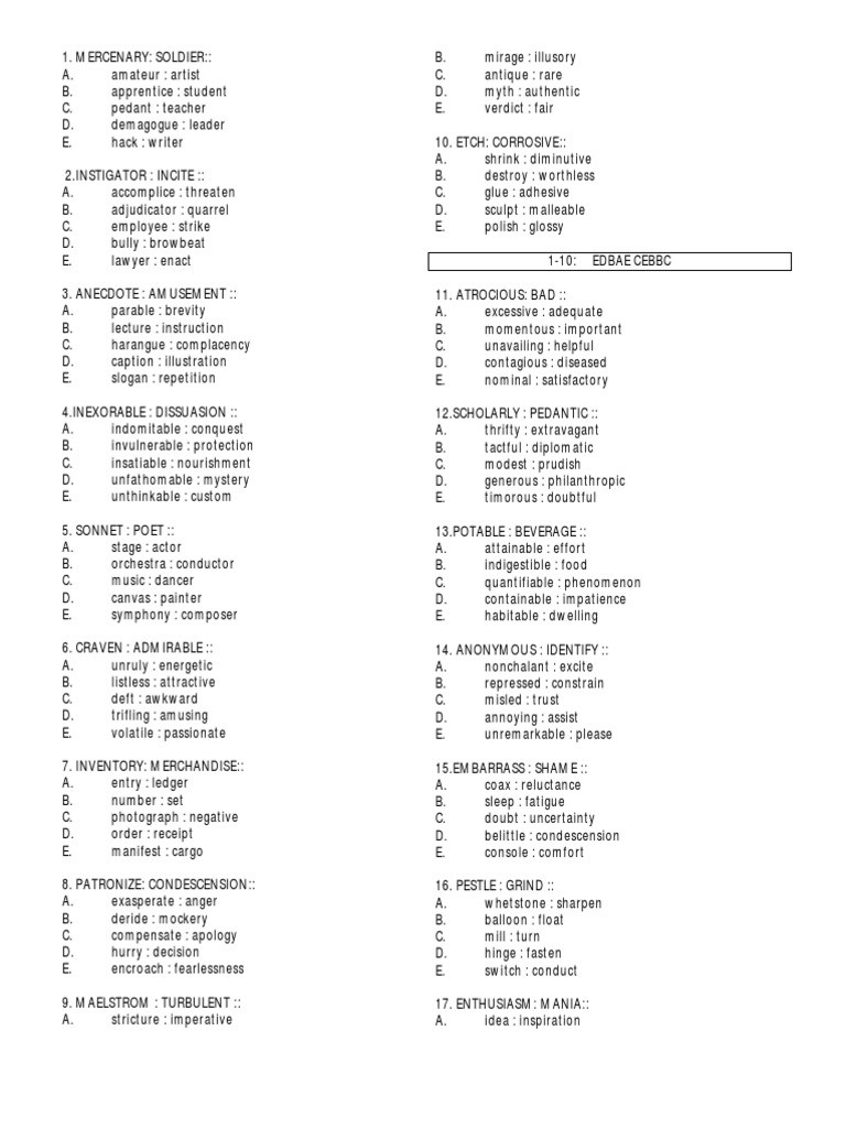 Analogy Completion Exercises | PDF