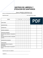 Registros de Limpieza y Sanitizacion de Sanitarios