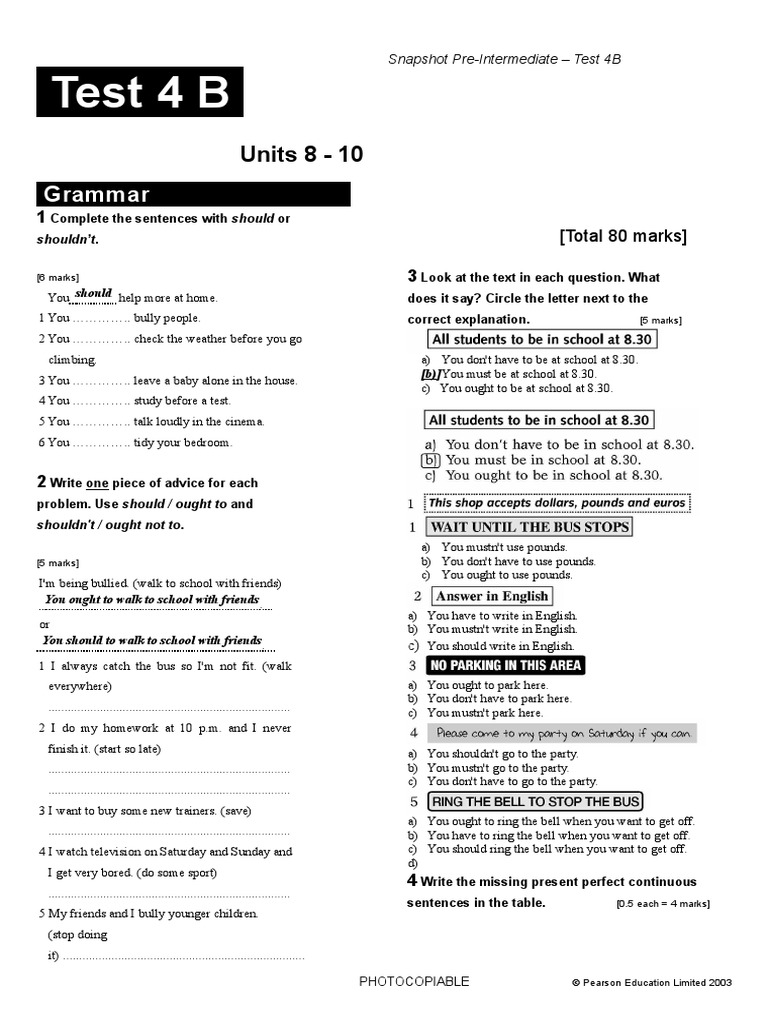 Test 4 B PRE-INTERMEDIATE | PDF | Languages