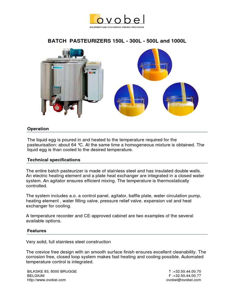BATCH PASTEURIZERS 150L - 300L - 500L and 1000L: Operation | PDF ...