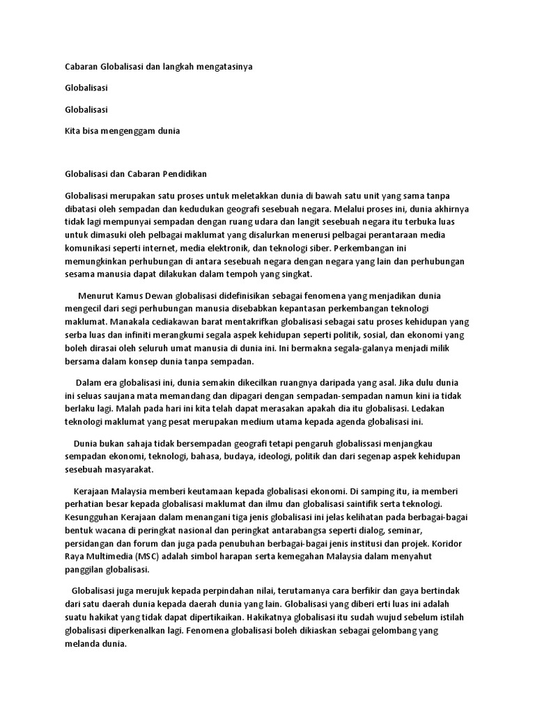 Cabaran Globalisasi Dan Langkah Mengatasinya Pdf