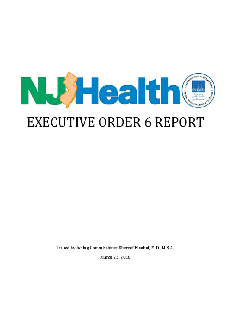 New Jersey Dept. of Health Executive Order 6 Report PDF Medical