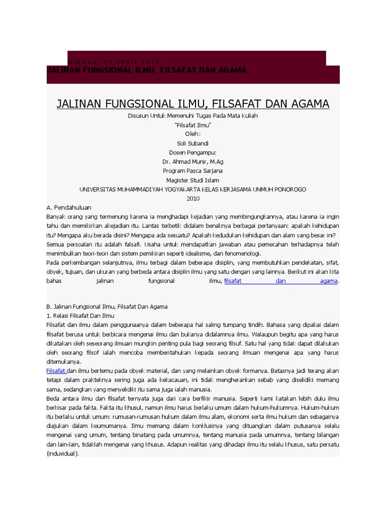 Hubungan Filsafat dan Ilmu dalam Agama | PDF