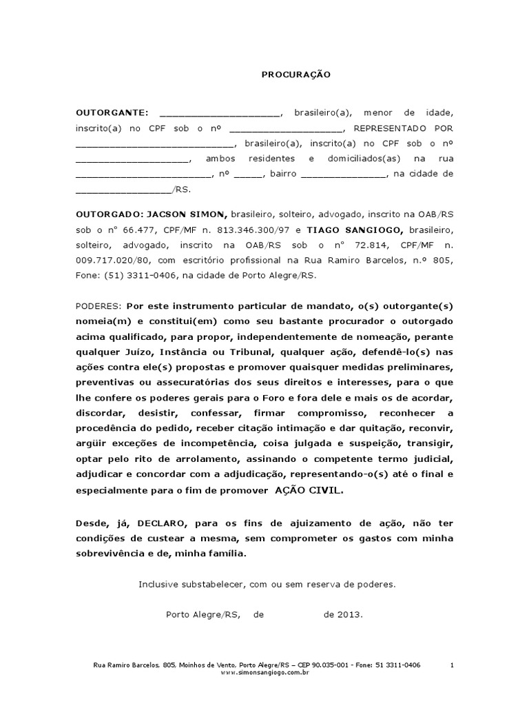 procuracao modelomenordeidade.doc Advogado Virtude