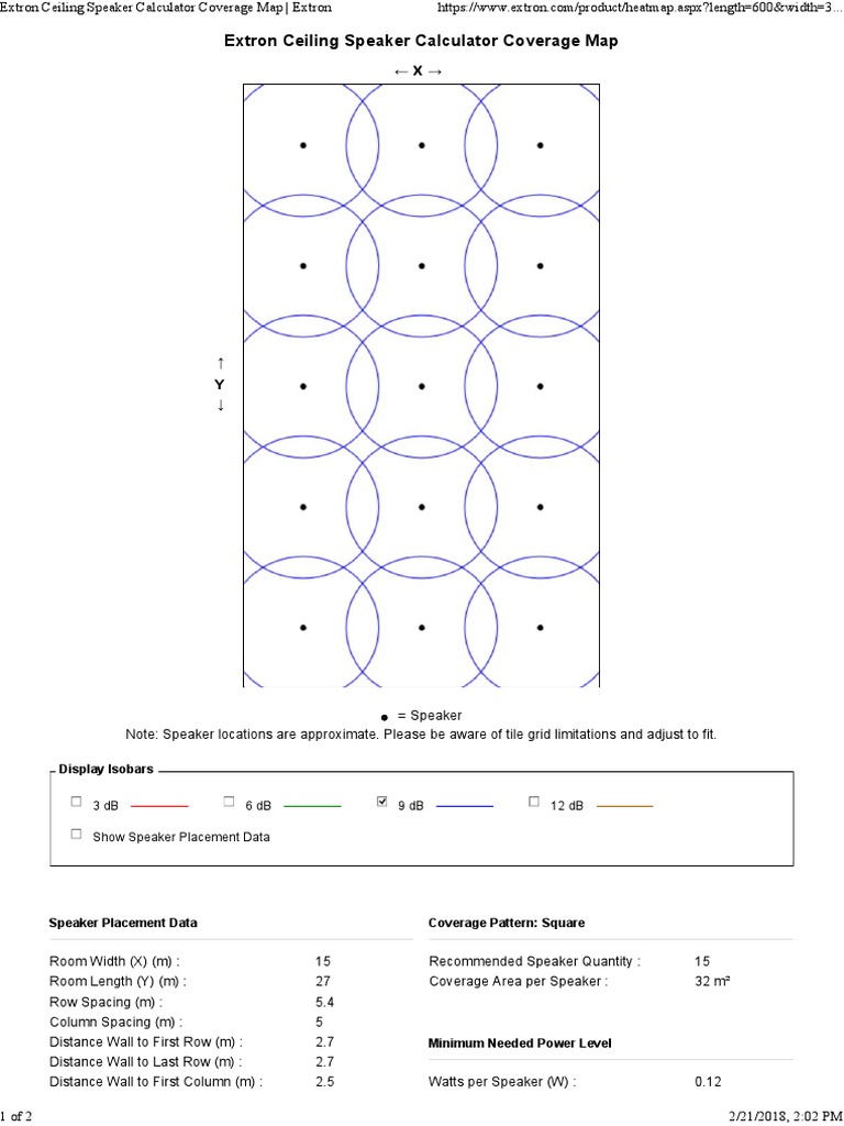 Extron Ceiling Speaker Calculator Coverage Map Extron Pdf