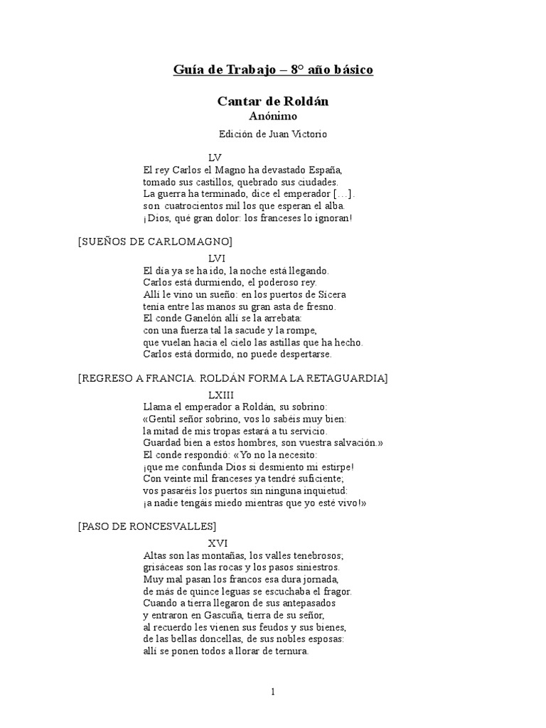 Resumen del Cantar de Roldán | PDF
