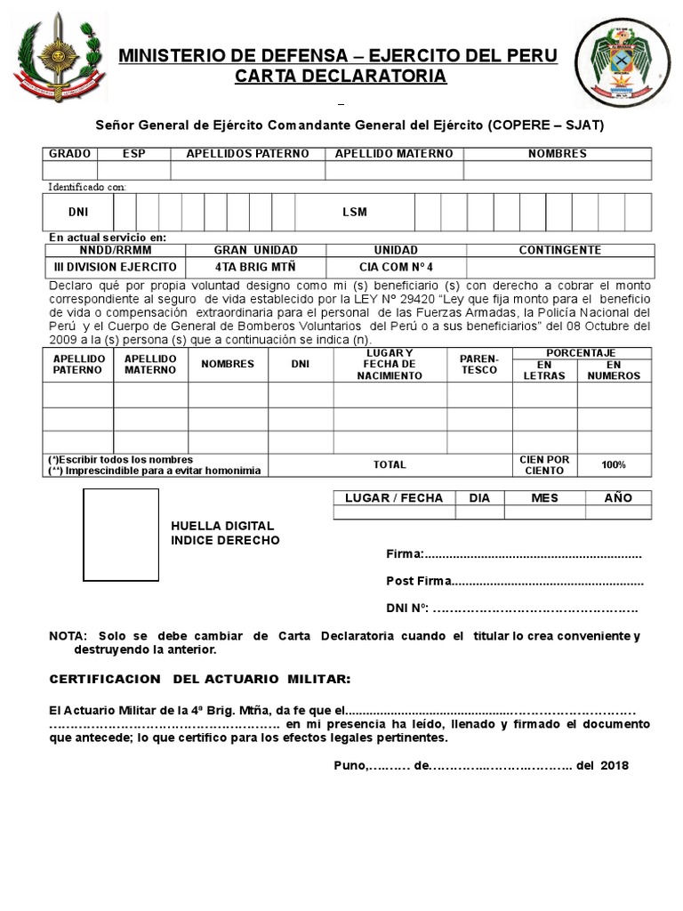 Carta Declaratoria TSM 2015 | Descargar gratis PDF | Oficial general