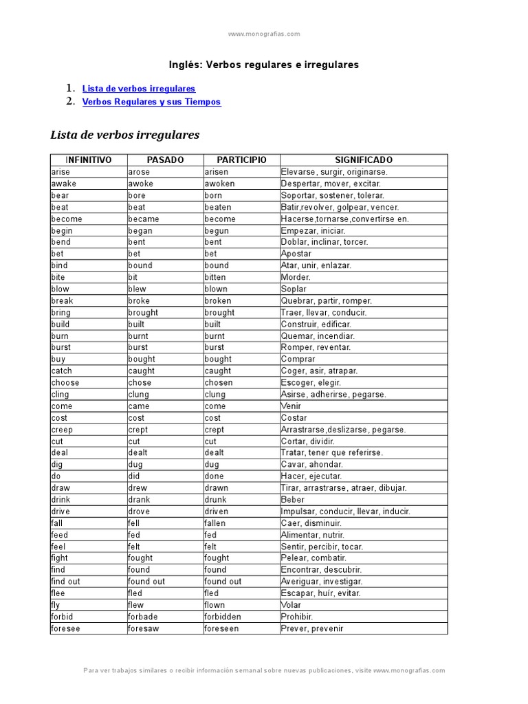 Ingles Verbos Regulares E Irregulares