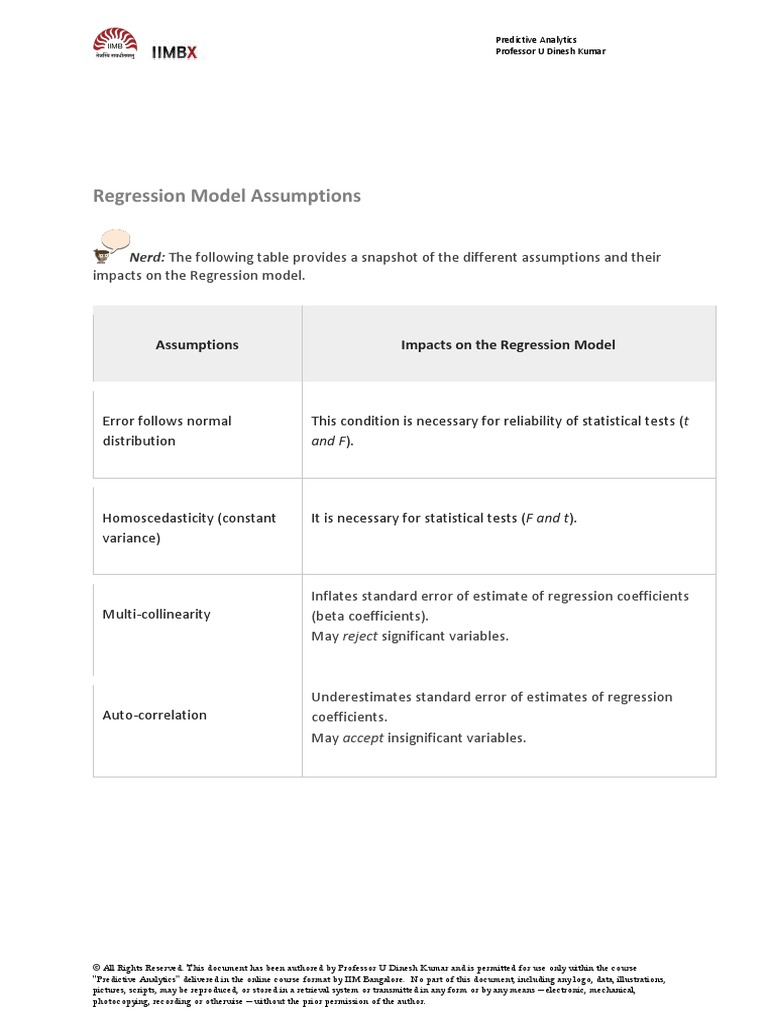 Regression Model Assumptions: Nerd: The Following Table Provides A ...
