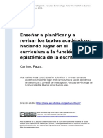 Carlino, Paula (2002) - Ensenar A Planificar y A Revisar Los Textos Academicos Haciendo Lugar en El Curriculum A La Funcion Epistemica de (..)