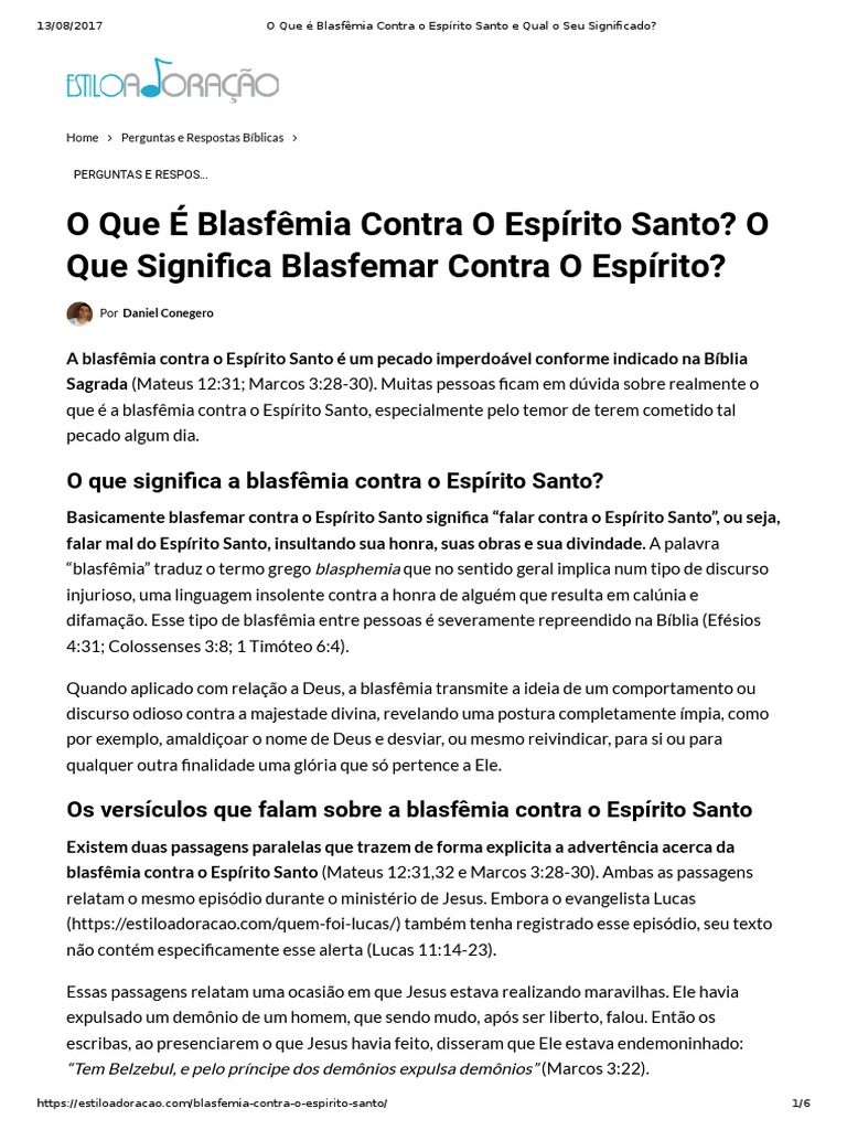 Blasfêmia Contra o Espírito Santo: Significado | PDF | Blasfêmia | Pecado