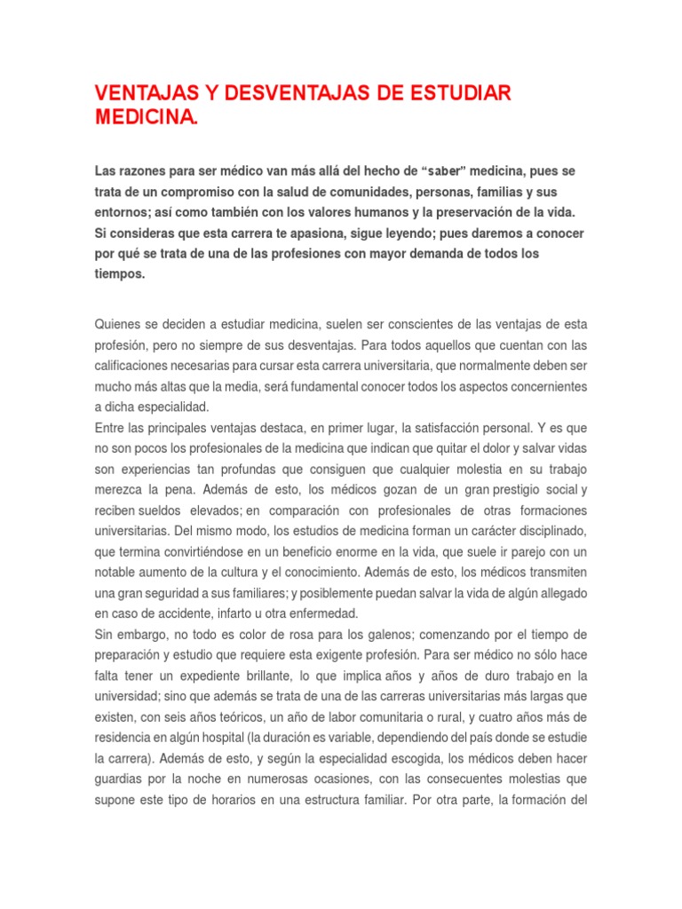 ventajas y desventajas de estudiar medicina | Medicina | Vida | Prueba