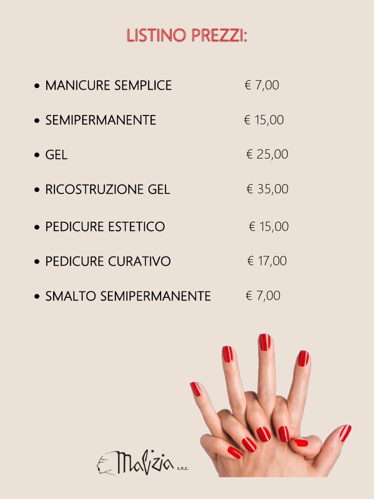 Listino Prezzi Manicure Malizia | PDF