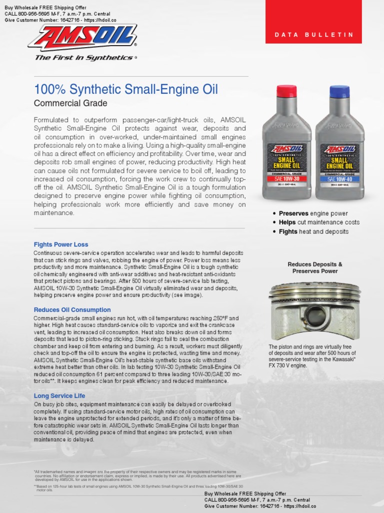 AMSOIL 10W30 and 10W40 Synthetic Small Engine Oil (ASE ASF) PDF