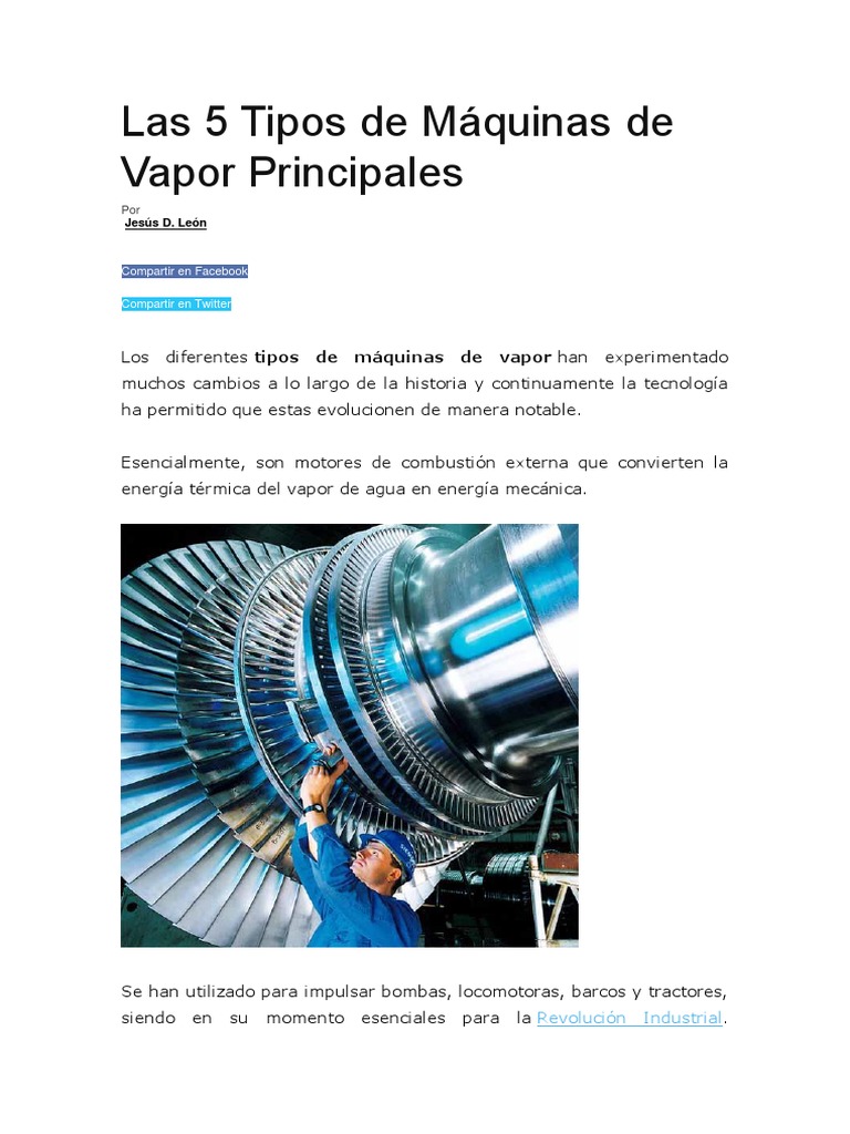 Las 5 de Máquinas de Vapor Principales | PDF | Máquina de vapor | Pistón