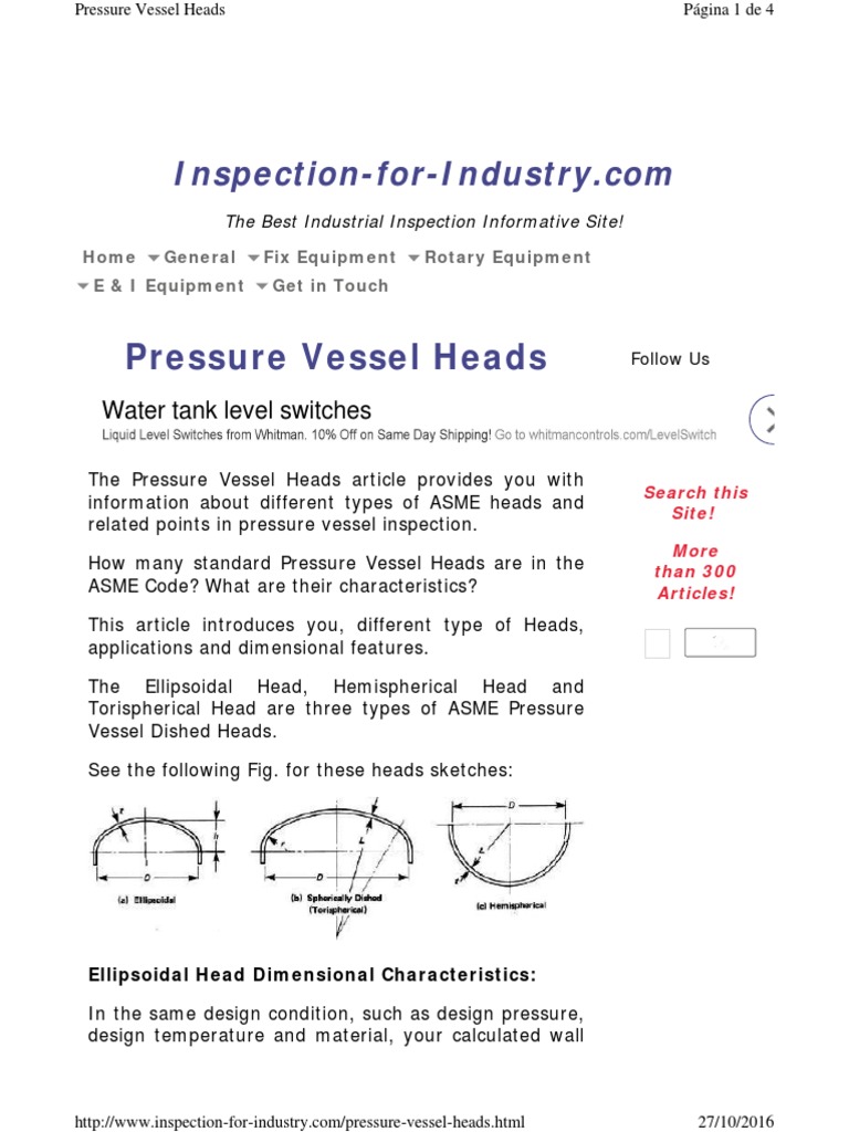 Inspection Pressure Vessels Heads PDF PDF Nature