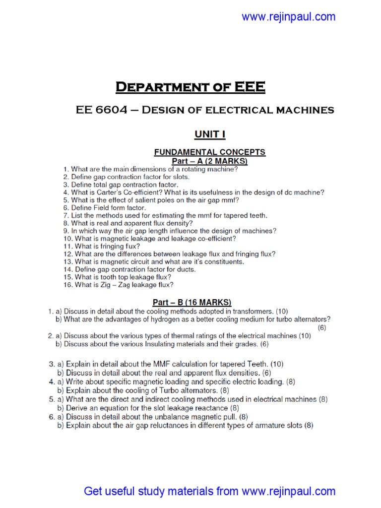 EE 6604 Electrical Machine Design Notes | PDF | Home & Garden | Science ...