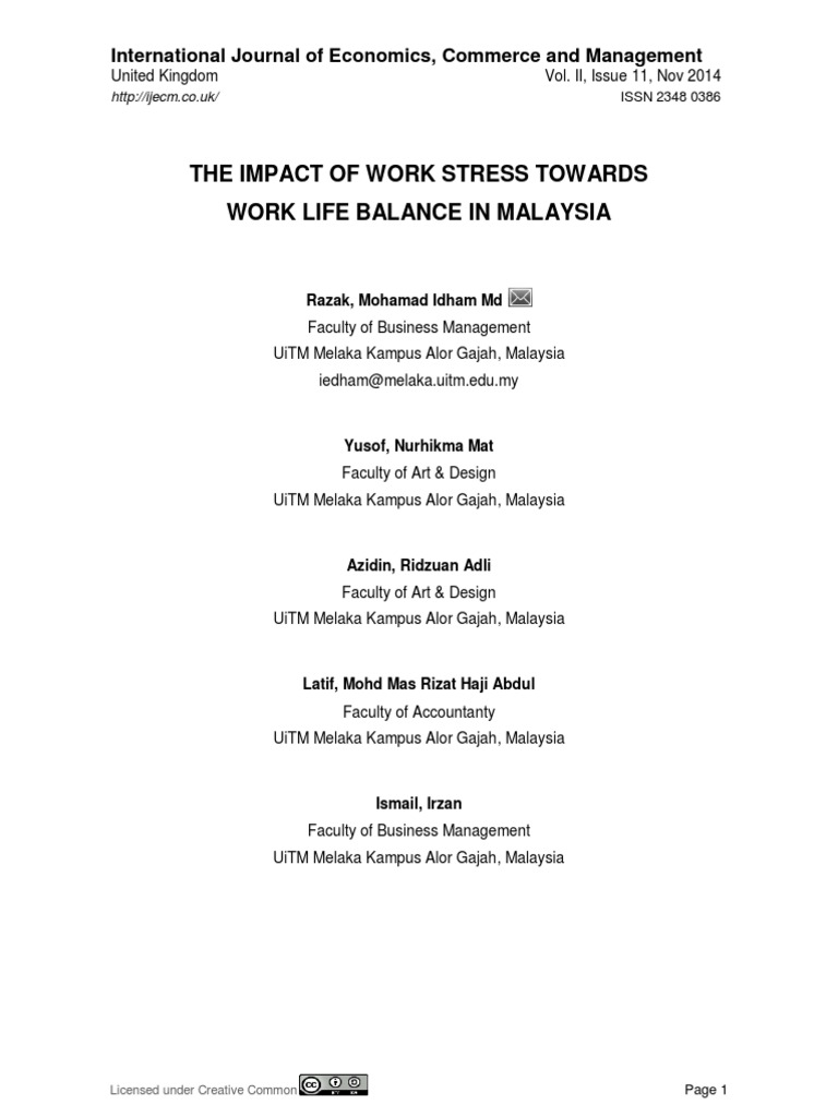 The Impact of Work Stress Towards Work Life Balance in Malaysia | PDF ...
