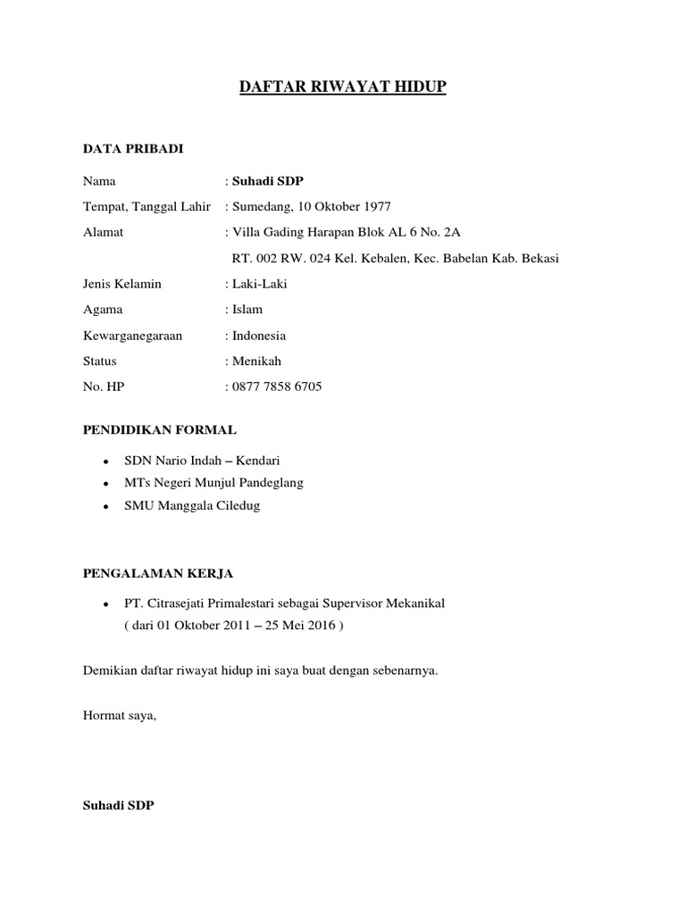 Download 66+ Contoh Surat Surat Riwayat Hidup Gratis Terbaru