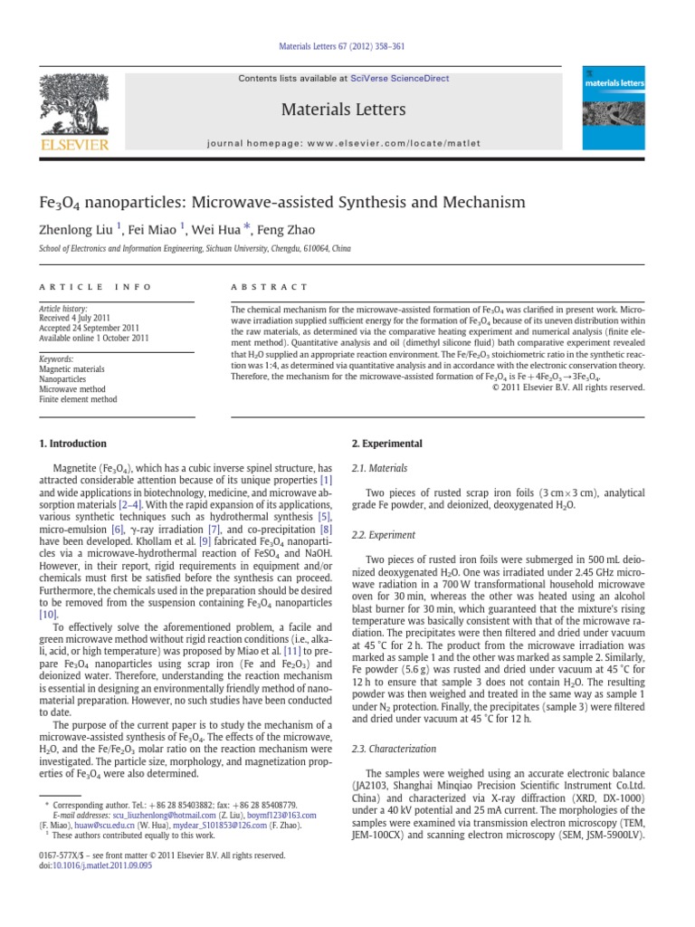 Fe3O4 Nanoparticles - Microwave-Assisted Synthesis and Mechanism | PDF ...