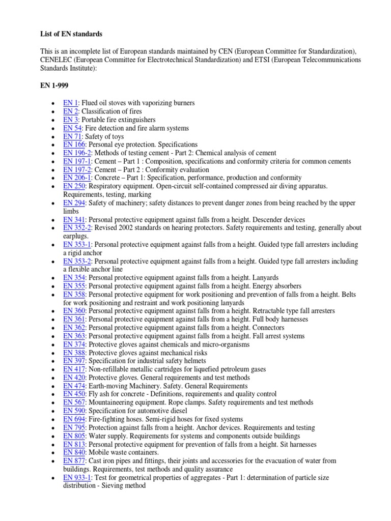 Comprehensive EN Standards Overview | PDF | Personal Protective ...