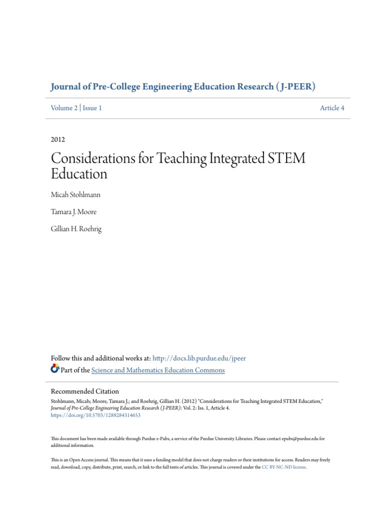 Considerations For Teaching Integrated STEM Education | PDF | Science ...