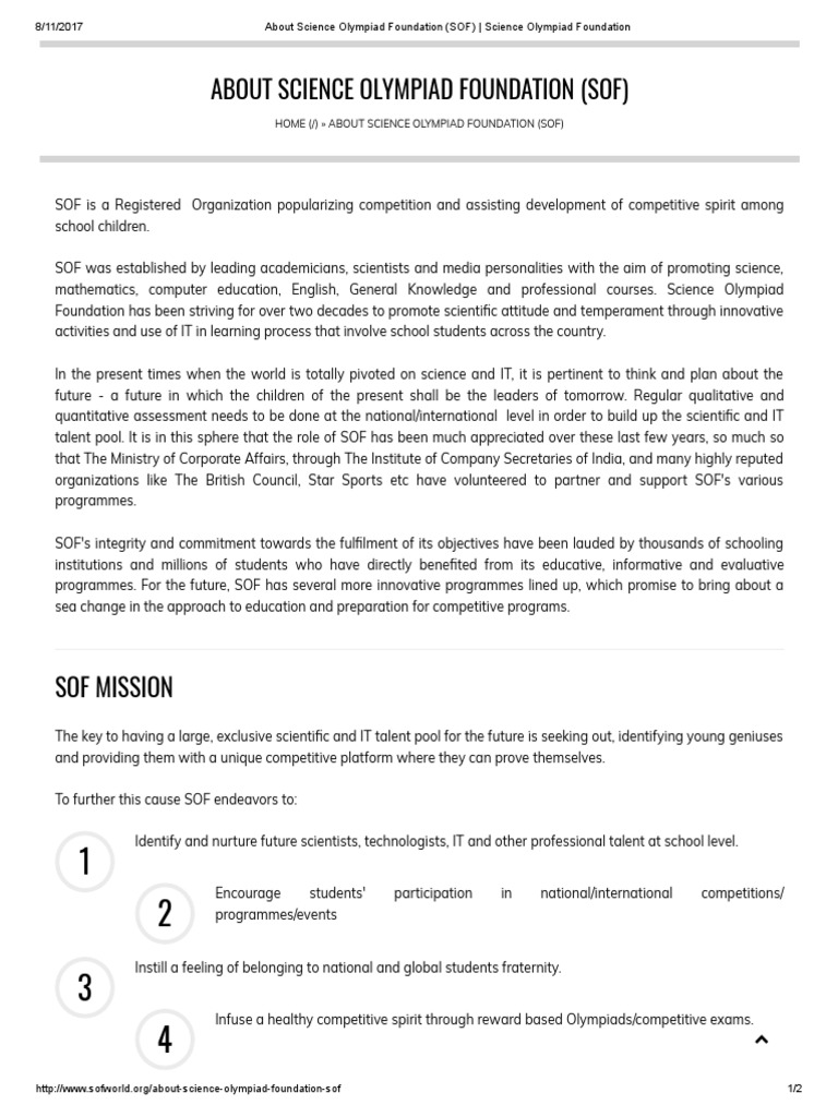 Overview of Science Olympiad Foundation | PDF | Science | Behavior ...