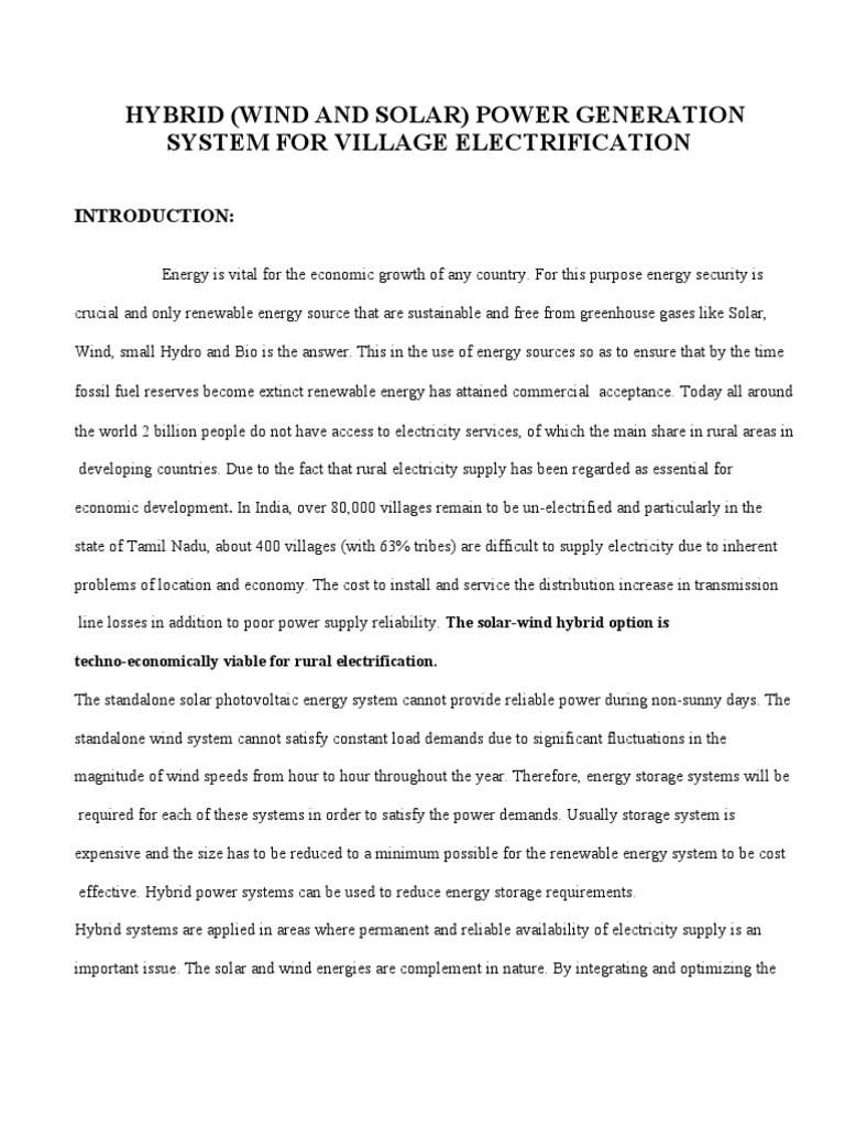 Hybrid (Wind and Solar) Power Generation System For Village ...