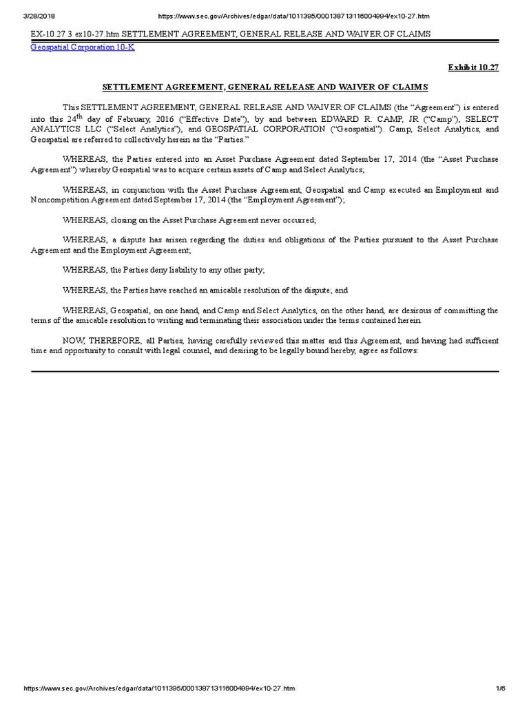 Severance Waiver and General Release Agreement PDF Employment Lawsuit