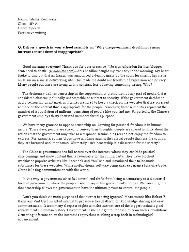 igcse speech writing format