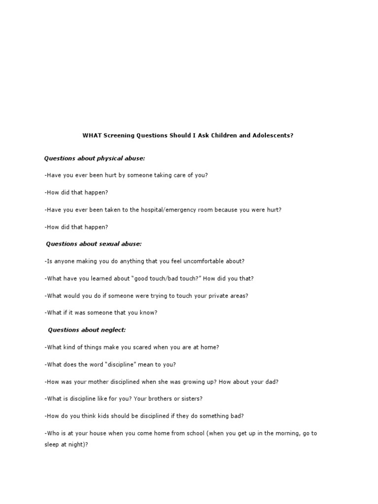 Screening Questions for Child Abuse | PDF