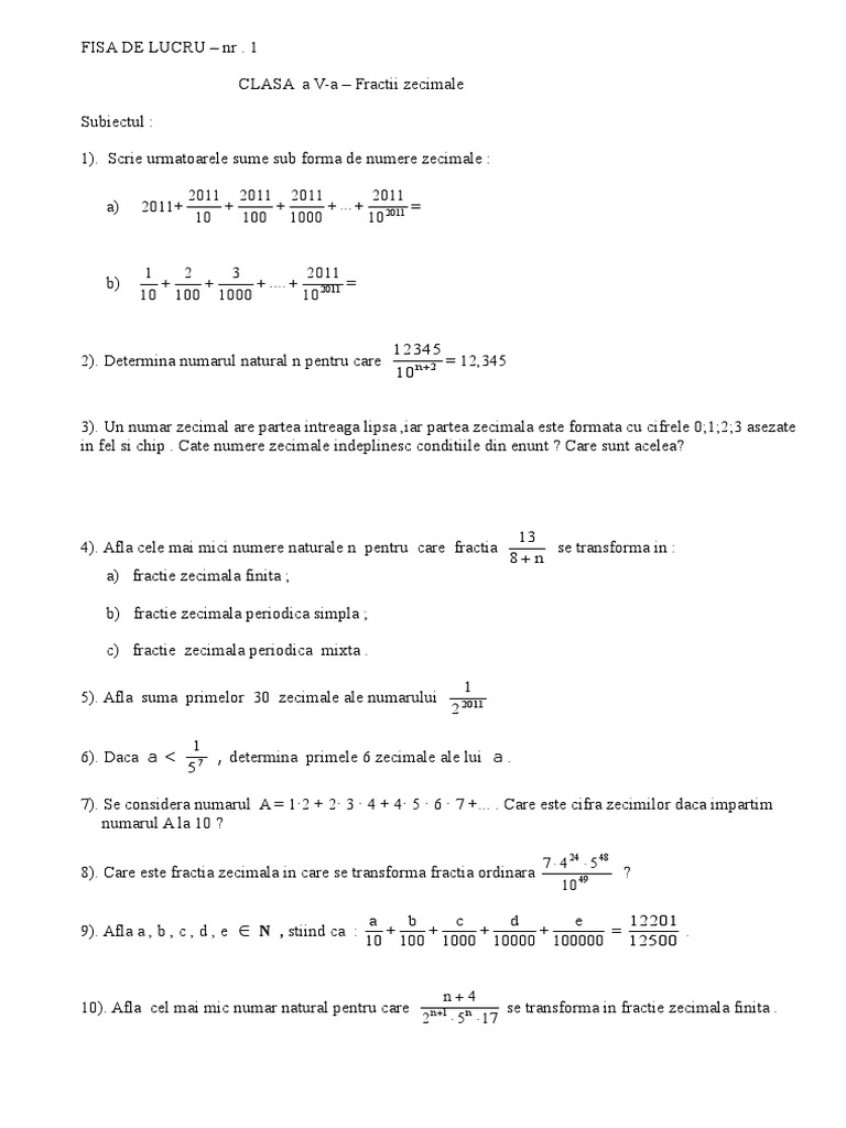 Fisa De Lucru I Doc