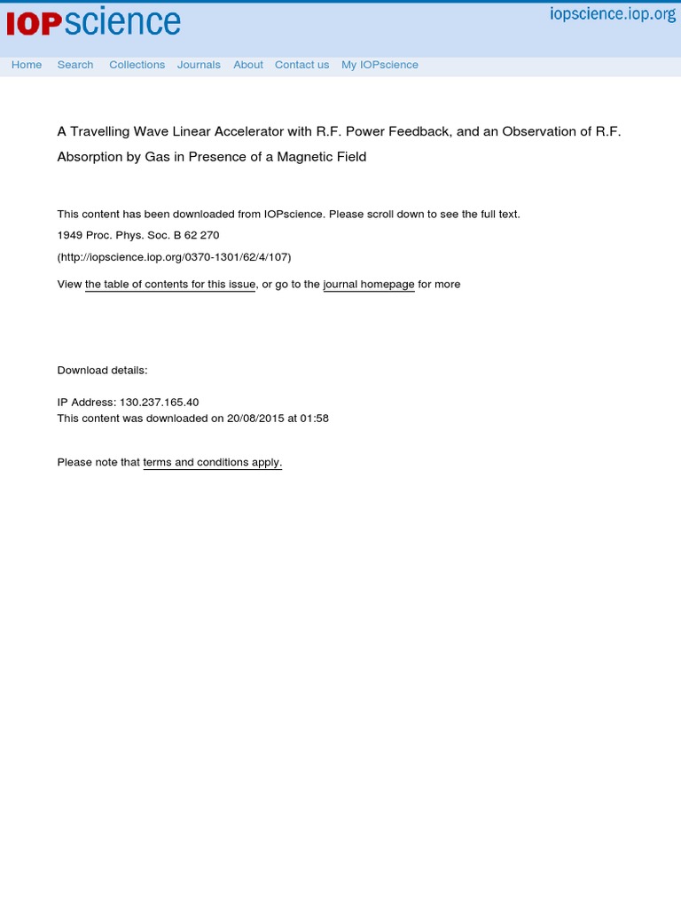 Travelling Wave Linear Accelerator Insights | PDF | Particle ...