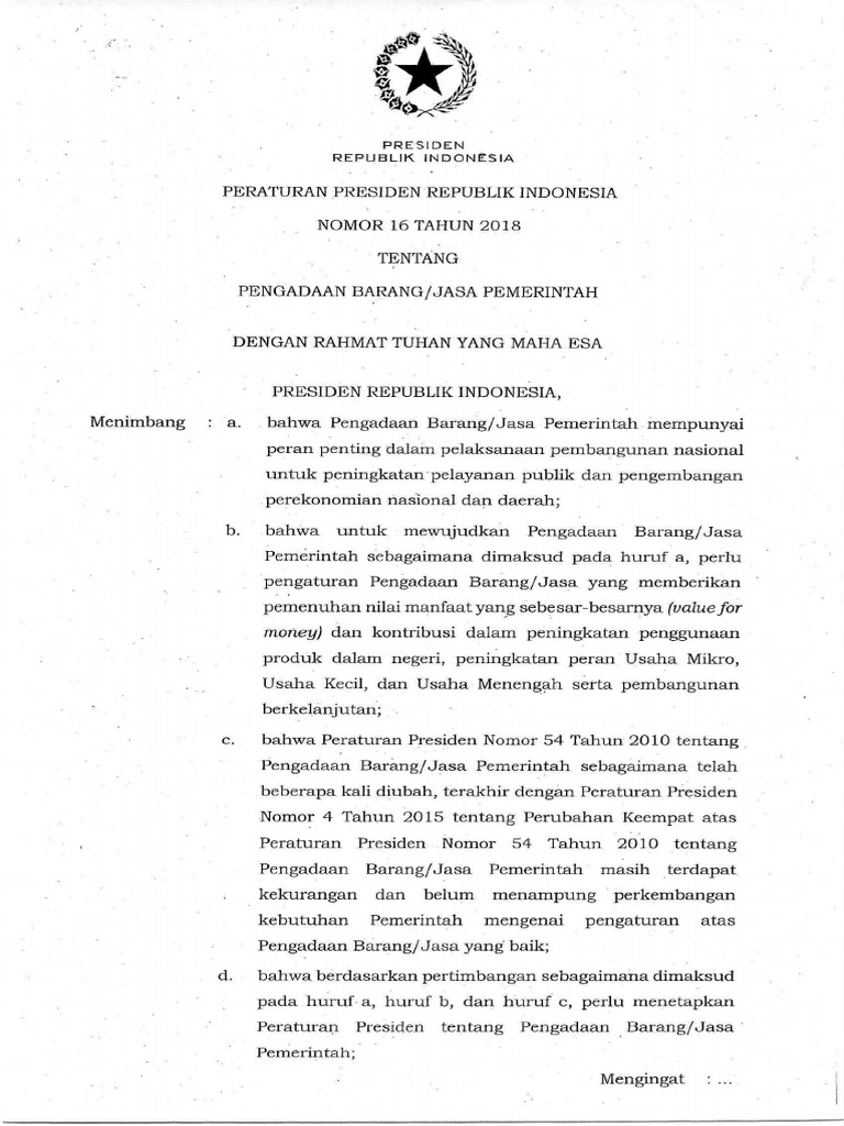 Perpres Nomor 16 Tahun 2018