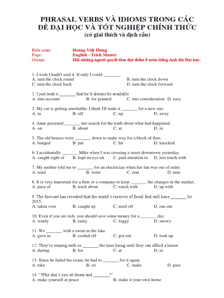 Phrasal Verbs and Idioms Guide | PDF