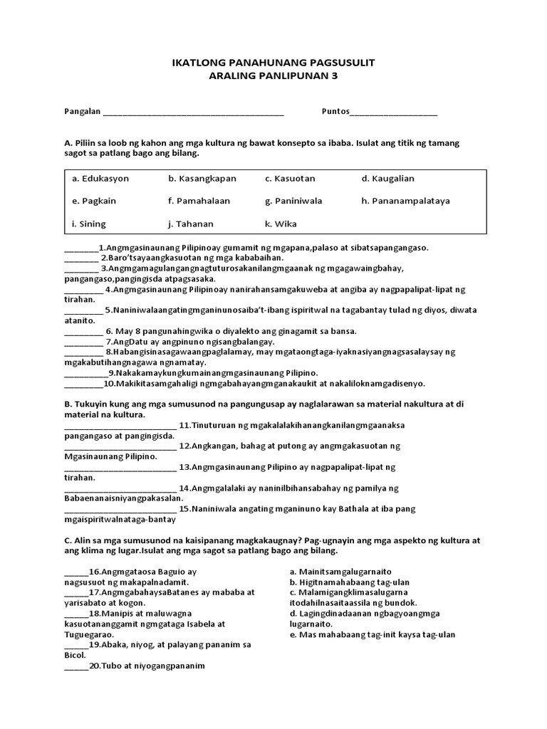 Third Periodical Test in AP 3 | PDF