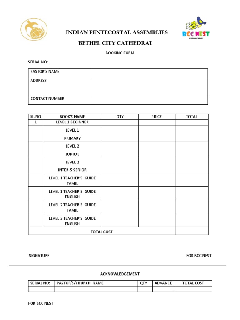 Pastor Application Booking Form | PDF